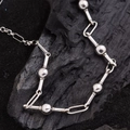 Minimalist silver chain necklace with metal beads on black charcoal background - Silver Ball Snake Chain (XL0438)
