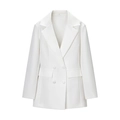 White double-breasted blazer for women with a deep V-neck and slim-fit lapel design - S / White