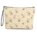Cream canvas Easter bunny makeup bag with heart motif and black wristlet strap - 17*25cm (Linen) with Strap / Bunny Holding Heart Style (款式3)