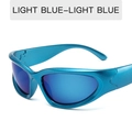 Y2K steampunk cycling sunglasses with light blue mirrored lenses and matte metal frame - Pearly Light Blue Frame Ice Blue Lens