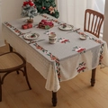 Detail of Christmas tablecloth with lace border, embroidered bells and snowman patterns - 140*240 / Christmas Bell Socks