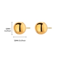 Golden 12mm stainless steel ball stud earrings with polished mirror finish and size scale - Round Sphere Studs (G8315084)