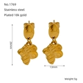 Detailed 18K gold plated stainless steel bee drop earrings with size measurements - Bee Shape Style (1769)