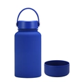 Navy blue matte 650ml stainless steel water bottle with carry handle and silicone boot - 650ml / Sapphire Blue