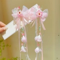 Pink floral hair clips with tassels and beads for girls' traditional Hanfu costume - Chunxi Pink Flower Butterfly
