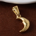 Detalle de primer plano de un colgante de media luna en acero de titanio chapado en oro 24K - NK04 / Luna-Dorado
