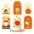 Set of 6 cute autumn gift tags with hemp rope featuring Happy Fall and Hello Autumn text - Style 2 / 12 Pcs/Pack