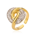 Anello aperto placcato oro con zirconi e design a torsione geometrica irregolare - Aperto Regolabile / Stile Intrecciato Con Strass (14327)