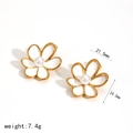Elegant white enamel flower earrings with gold edges and pearl center showing 24mm size - White Flower Stud Earrings (TE60182-WT)