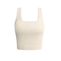 Débardeur court femme blanc cassé en maille côtelée avec encolure carrée et bretelles - S / Beige
