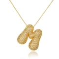 Macro detail of gold bubble letter H pendant necklace with micro-pave white zircons - Letter M (D1079-M)