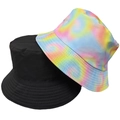 Reversible bucket hat in black and colorful tie-dye pattern for outdoor sun protection - 24 (Rainbow Swirl Tie Dye + Black)