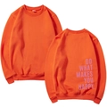 Sweat-shirt orange vif à col rond avec texte imprimé rose au dos et maille de qualité - S / Orange Slogan
