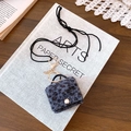 Mini gray leopard faux fur pouch necklace with golden hardware and black lanyard cord - 25# Necklace - Gray