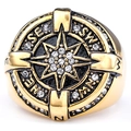 Gouden Noordster kompas ring met zirkonia inleg en zwarte emaille afwerking heren - US 7 / Goud(12505)