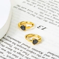 Elegant gold titanium earrings featuring black heart-shaped zircon stones in a hoop style - Gold-Black Zircon