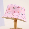 Pink cotton kids bucket hat featuring colorful hand-drawn animal prints and sun protection - Pink / 54cm (3-8 Years)