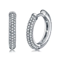 Classic 925 sterling silver hoop earrings with micro-pave white cubic zirconia stones - Silver Pave Rhinestone Hoop (SE19)