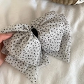 Französische Vintage Haarklammer aus weißem Chiffon mit schwarzen Punkten und Schleife - Off-White Gepunktet