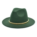 Detailed macro of dark green wool fedora with a decorative shiny gold metallic hat band - M (56-58cm) / Dark Green