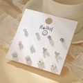 Chic 6-pair silver stud earring set with pearls and rhinestones on display card - Snowflake Pearl Mixed Style (E1957-1)