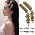 Bohemian style bronze vintage hair clips with metallic tassels and crystal teardrops - 3# BB Clip-Gold-Chinese Knot-Single