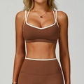 Zweifarbiges Sport-BH-Set in Braun und Weiß mit Cross-Back und hoher Taille Yoga-Set - S / Birken-Tee-Braun
