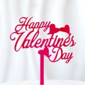 Red Happy Valentine's Day acrylic cake topper with double hearts for romantic celebration - Valentine's Day Rose Red 3 (approx. 10.5cm Wide)