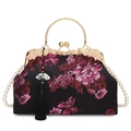 Sac coque vintage noir avec broderie florale rose et bandoulière en perles - Noir