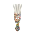 Professional hair pick comb with colorful paisley handle and long metal teeth - K2 / Patterned