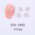 Macro di ciondoli per unghie a stella d'argento 7x7mm con strass centrale su unghia rosa - Cornice Argentata Strass Chiaro (AM90)