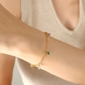 Golden heart-shaped chain bracelet with three rectangular colorful zircon stones - Gold Multi-color Gemstone Bracelet (E376-Gold Bracelet 20cm)