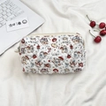 Detailed view of quilted cotton pouch featuring cute cartoon cat and apple patterns - Cat Angel (White)