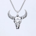 Gothic satanic ram head skull pendant necklace in vintage silver stainless steel finish - Pendant Only (No Chain) (B0812)