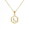 Golden hexagonal necklace featuring letter L pendant with mother of pearl inlay - With Chain / Gold - Letter L