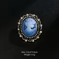Vintage blue cameo brooch with gold filigree frame and rhinestones, 3.0cm x 3.6cm size - Blue Lady Hollow Lace Style (XD7383-6)