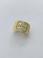 Gold plated ring with a square-cut top featuring a cross pattern and zircon accents - 03-Cross Square Gold Signet
