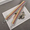 Adjustable colorful woven shoulder strap with geometric patterns and silver metal hooks - Yellow Light Blue + Silver Hook