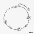 Silver stainless steel floral bead bracelet with crystal accents and S.steel tag - Silver