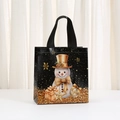 Schwarze Weihnachtsgeschenktüte aus Vliesstoff mit goldenen Schneemanndrucken - Schneemann-Stil (5031-1) / 23cm x 22cm x 11cm