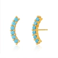 Close-up of gold ear crawlers with turquoise stones and polished finish details - Curved Sky Blue Turquoise Ear Crawler (KE0723-3)