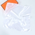 Elegant 60cm white silk satin scarf folded neatly on a white background with orange box - White