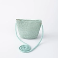 Detail of mint green straw bucket bag with woven shoulder strap and zipper closure - Green Small Bag (14*12cm)