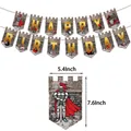 Striscione di compleanno cavaliere medievale con elementi castello per decorazioni - Striscione di compleanno cavaliere