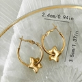 Polished gold stainless steel hoop earrings with star charms and dimensional star pendants - Pentagram