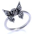 Retro stainless steel ring featuring a gothic silver skull butterfly design on white background - Skull Butterfly Style (17107)