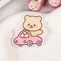 Cute acrylic cream bear in pink cartoon car brooch pin accessory with a glossy finish - Car Bear