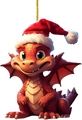 Niedlicher roter Weihnachts-Dinosaurier-Anhänger aus Acryl mit Weihnachtsmütze und Band - Roter Drache Stil 3