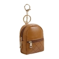 Mini mochila llavero de cuero PU marrón con diseño acolchado y cremallera dorada - Marrón