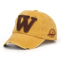 Berretto da baseball vintage in cotone lavato giallo senape con patch W e visiera rovinata - Giallo
